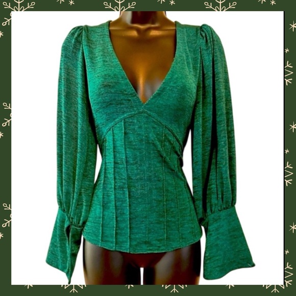 New! FREE PEOPLE Emerald V-Neck long sleeve bell wrists blouse. Size S - Picture 9 of 9